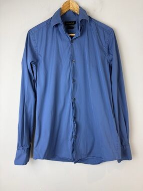 Massimo Dutti Men's Slate Blue Long-Sleeve Dress Shirt